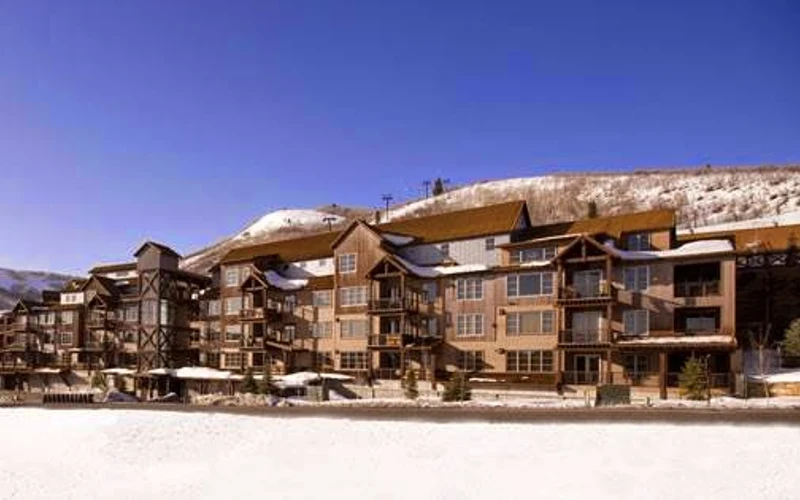 Silver Star condominiums beside the Silver Star chairlift plaza at a ski-in ski-out hotel in Park City, Utah